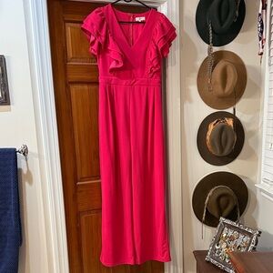 Elegant Pink Ruffle Sleeve Romper